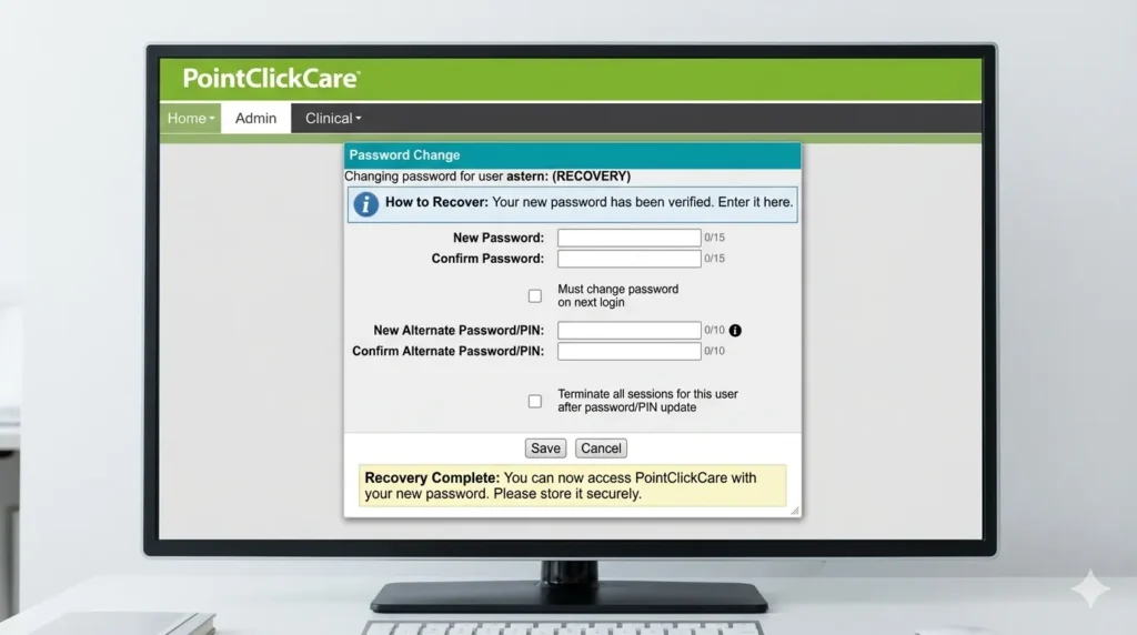 change password of point click care cna